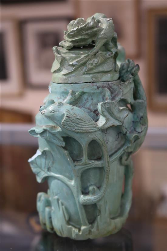A group of Chinese turquoise matrix carvings,